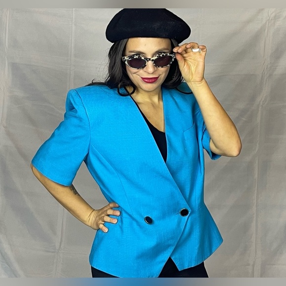 Vintage 80s Electric Blue Top - Picture 1 of 5